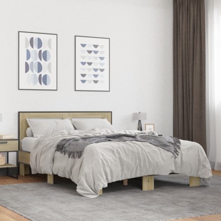 Estructura cama madera ingeniería metal roble Sonoma 140x190 cm