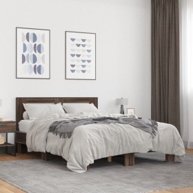 Estructura cama madera ingeniería metal marrón roble 140x190 cm