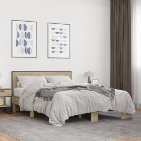 Estructura cama madera ingeniería metal roble Sonoma 120x190 cm en Camas y somieres | Comprar online en Foro24