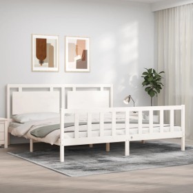 Estructura de cama con cabecero madera maciza blanco 200x200 cm