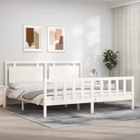 White solid wood bed frame with headboard 200x200 cm by vidaXL, Beds and slatted bases - Ref: Foro24-3192187, Price: 179,26 €...