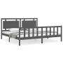 Gray solid wood bed frame with headboard 200x200 cm by vidaXL, Beds and slatted bases - Ref: Foro24-3192188, Price: 187,36 €,...