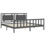 Gray solid wood bed frame with headboard 200x200 cm by vidaXL, Beds and slatted bases - Ref: Foro24-3192188, Price: 187,36 €,...