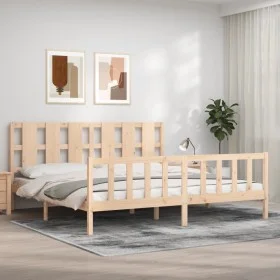 Bed frame with solid wood headboard 180x200 cm by vidaXL, Beds and slatted bases - Ref: Foro24-3192246, Price: 162,72 €, Disc...