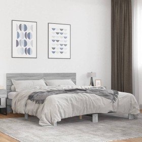 Estructura cama madera ingeniería metal gris Sonoma 200x200 cm en Camas y somieres | Comprar online en Foro24