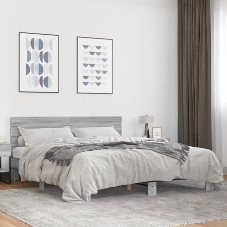 Estructura cama madera ingeniería metal gris Sonoma 200x200 cm