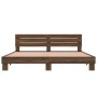 Estructura cama madera ingeniería metal marrón roble 200x200 cm