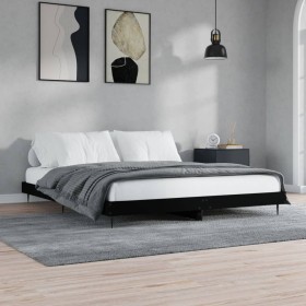 Black engineered wood bed frame 140x200 cm by vidaXL, Beds and slatted bases - Ref: Foro24-832246, Price: 107,46 €, Discount: %