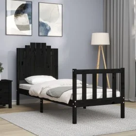 Single bed frame with black solid wood headboard by vidaXL, Beds and slatted bases - Ref: Foro24-3192260, Price: 125,42 €, Di...