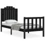 Single bed frame with black solid wood headboard by vidaXL, Beds and slatted bases - Ref: Foro24-3192260, Price: 125,42 €, Di...