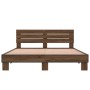 Estructura cama madera ingeniería metal marrón roble 160x200 cm