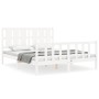 Double bed frame with white solid wood headboard by vidaXL, Beds and slatted bases - Ref: Foro24-3192237, Price: 157,80 €, Di...