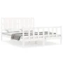 Double bed frame with white solid wood headboard by vidaXL, Beds and slatted bases - Ref: Foro24-3192237, Price: 155,70 €, Di...