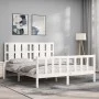 Double bed frame with white solid wood headboard by vidaXL, Beds and slatted bases - Ref: Foro24-3192237, Price: 155,70 €, Di...