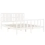 Double bed frame with white solid wood headboard by vidaXL, Beds and slatted bases - Ref: Foro24-3192237, Price: 155,70 €, Di...