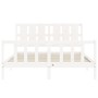 Double bed frame with white solid wood headboard by vidaXL, Beds and slatted bases - Ref: Foro24-3192237, Price: 157,80 €, Di...