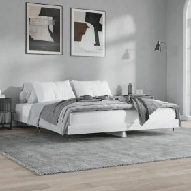 Glossy white engineered wood bed frame 140x200cm by vidaXL, Beds and slatted bases - Ref: Foro24-832143, Price: 136,28 €, Dis...