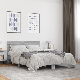 Estructura cama madera ingeniería metal gris Sonoma 140x200 cm en Camas y somieres | Comprar online en Foro24