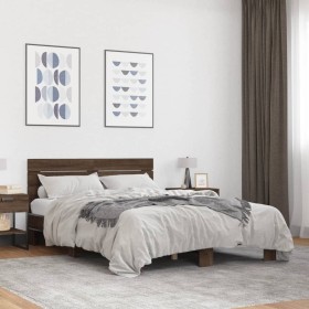 Estructura cama madera ingeniería metal marrón roble 140x200 cm