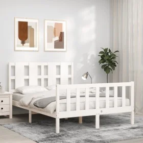 Double bed frame with white solid wood headboard by vidaXL, Beds and slatted bases - Ref: Foro24-3192202, Price: 133,14 €, Di...