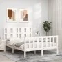 Double bed frame with white solid wood headboard by vidaXL, Beds and slatted bases - Ref: Foro24-3192202, Price: 133,14 €, Di...