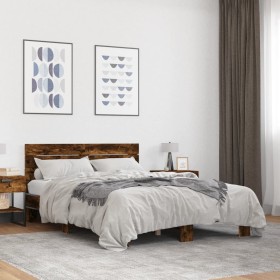 Estructura cama madera ingeniería metal roble ahumado 120x200cm