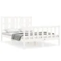 Double bed frame with white solid wood headboard by vidaXL, Beds and slatted bases - Ref: Foro24-3192202, Price: 133,14 €, Di...