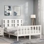 Double bed frame with white solid wood headboard by vidaXL, Beds and slatted bases - Ref: Foro24-3192202, Price: 133,14 €, Di...