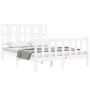 Double bed frame with white solid wood headboard by vidaXL, Beds and slatted bases - Ref: Foro24-3192202, Price: 134,87 €, Di...