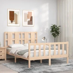Bed frame with solid wood headboard 120x200 cm by vidaXL, Beds and slatted bases - Ref: Foro24-3192226, Price: 121,34 €, Disc...