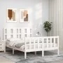 White solid wood bed frame with headboard 140x200 cm by vidaXL, Beds and slatted bases - Ref: Foro24-3192232, Price: 136,62 €...