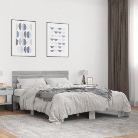 Estructura cama madera ingeniería metal gris Sonoma 120x190 cm en Camas y somieres | Comprar online en Foro24