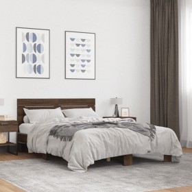 Estructura cama madera ingeniería metal marrón roble 135x190 cm