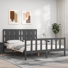 Double bed frame with gray solid wood headboard by vidaXL, Beds and slatted bases - Ref: Foro24-3192238, Price: 162,70 €, Dis...