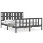 Double bed frame with gray solid wood headboard by vidaXL, Beds and slatted bases - Ref: Foro24-3192238, Price: 162,61 €, Dis...