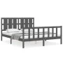 Double bed frame with gray solid wood headboard by vidaXL, Beds and slatted bases - Ref: Foro24-3192238, Price: 160,63 €, Dis...