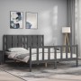 Double bed frame with gray solid wood headboard by vidaXL, Beds and slatted bases - Ref: Foro24-3192238, Price: 162,61 €, Dis...