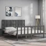 Double bed frame with gray solid wood headboard by vidaXL, Beds and slatted bases - Ref: Foro24-3192238, Price: 160,63 €, Dis...