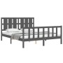 Double bed frame with gray solid wood headboard by vidaXL, Beds and slatted bases - Ref: Foro24-3192238, Price: 162,61 €, Dis...