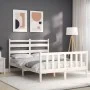 Double bed frame with white solid wood headboard by vidaXL, Beds and slatted bases - Ref: Foro24-3192007, Price: 126,42 €, Di...
