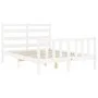 Double bed frame with white solid wood headboard by vidaXL, Beds and slatted bases - Ref: Foro24-3192007, Price: 126,42 €, Di...