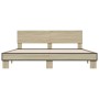 Estructura cama madera ingeniería metal roble Sonoma 200x200 cm