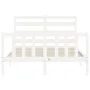 Double bed frame with white solid wood headboard by vidaXL, Beds and slatted bases - Ref: Foro24-3192007, Price: 126,42 €, Di...