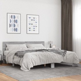 Estructura cama madera ingeniería metal gris Sonoma 200x200 cm
