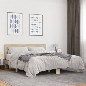 Estructura cama madera ingeniería metal roble Sonoma 150x200 cm en Camas y somieres | Comprar online en Foro24
