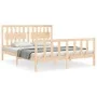 Double bed frame with solid wood headboard by vidaXL, Beds and slatted bases - Ref: Foro24-3192431, Price: 159,76 €, Discount: %