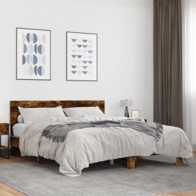 Estructura cama madera ingeniería metal roble ahumado 150x200cm en Camas y somieres | Comprar online en Foro24