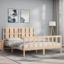 Double bed frame with solid wood headboard by vidaXL, Beds and slatted bases - Ref: Foro24-3192236, Price: 162,41 €, Discount: %