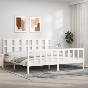 Weißer Massivholzbettrahmen mit Kopfteil 200x200 cm von vidaXL, Betten und Lattenroste - Ref: Foro24-3192252, Preis: 165,02 €...