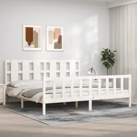 White solid wood bed frame with headboard 200x200 cm by vidaXL, Beds and slatted bases - Ref: Foro24-3192252, Price: 162,60 €...